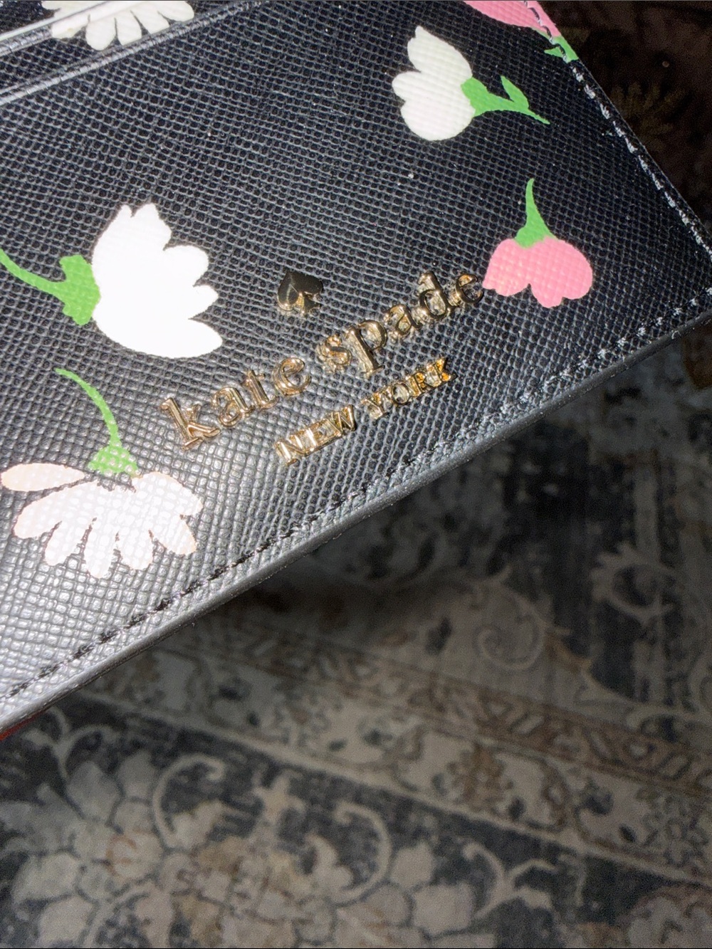 kate spade black floral card holder with white and pink blooms - Picture 3 of 6